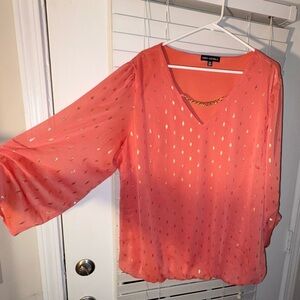 Sara Michelle NWOT SIZE 3X Orange Bubble Hem Blouse with Gold Details